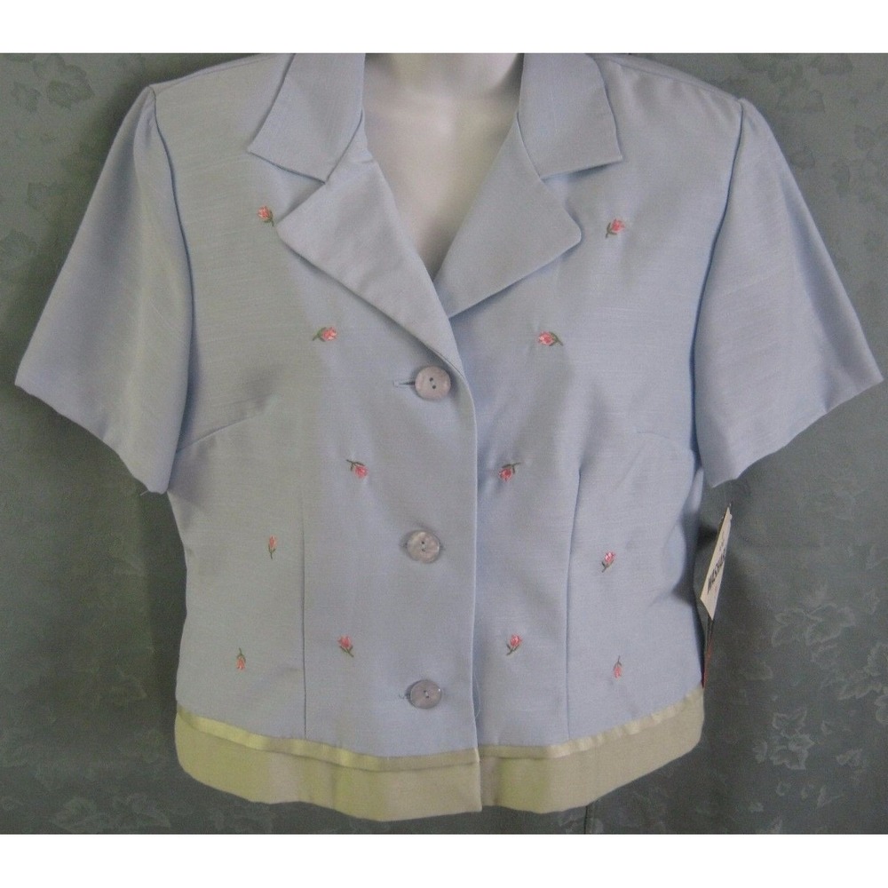 Sag Harbor Floral Embroidered Blazer Size 14 NWT Blue with Green Trim